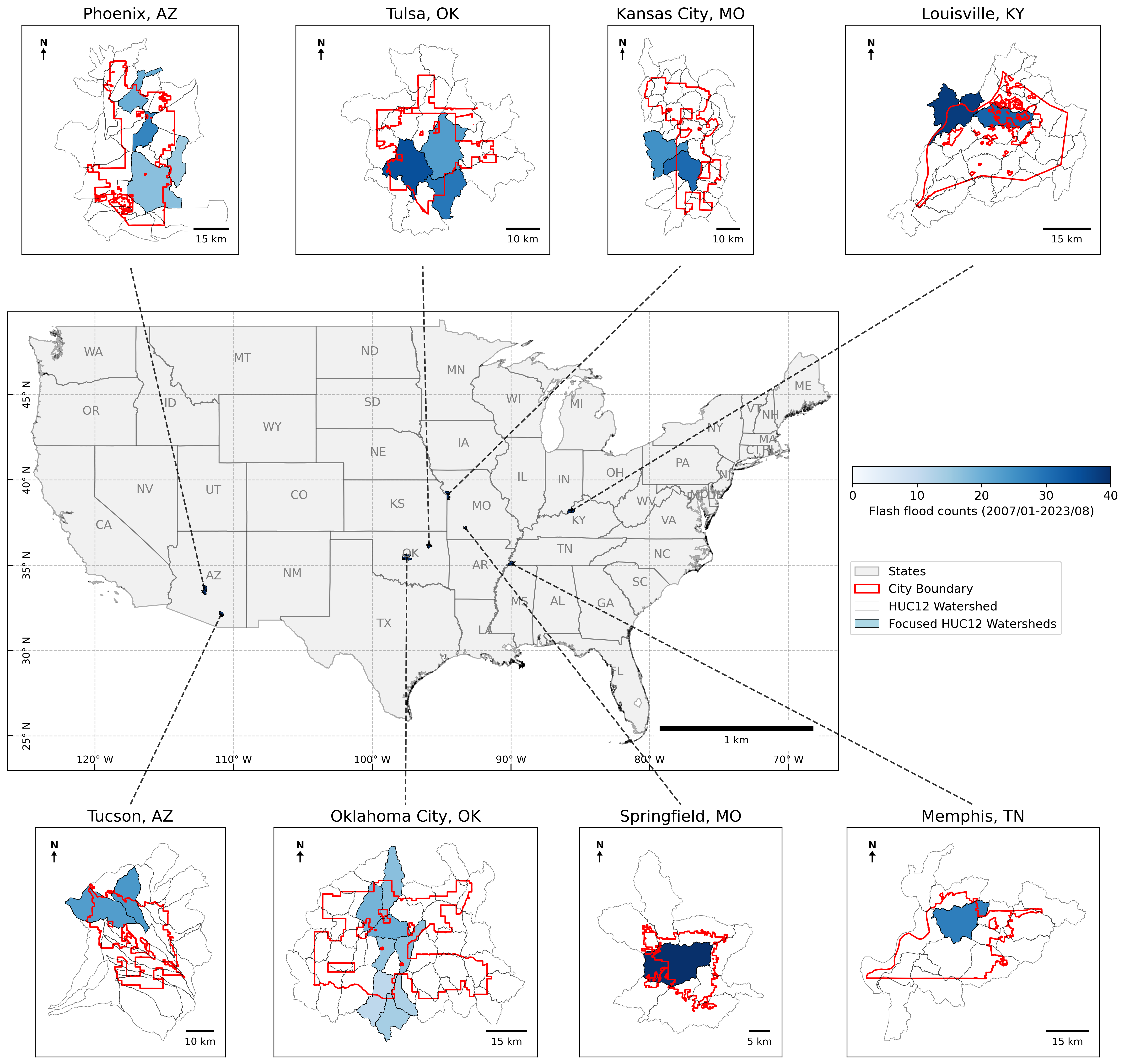 Selected 8 most flood-prone US inland cities.
